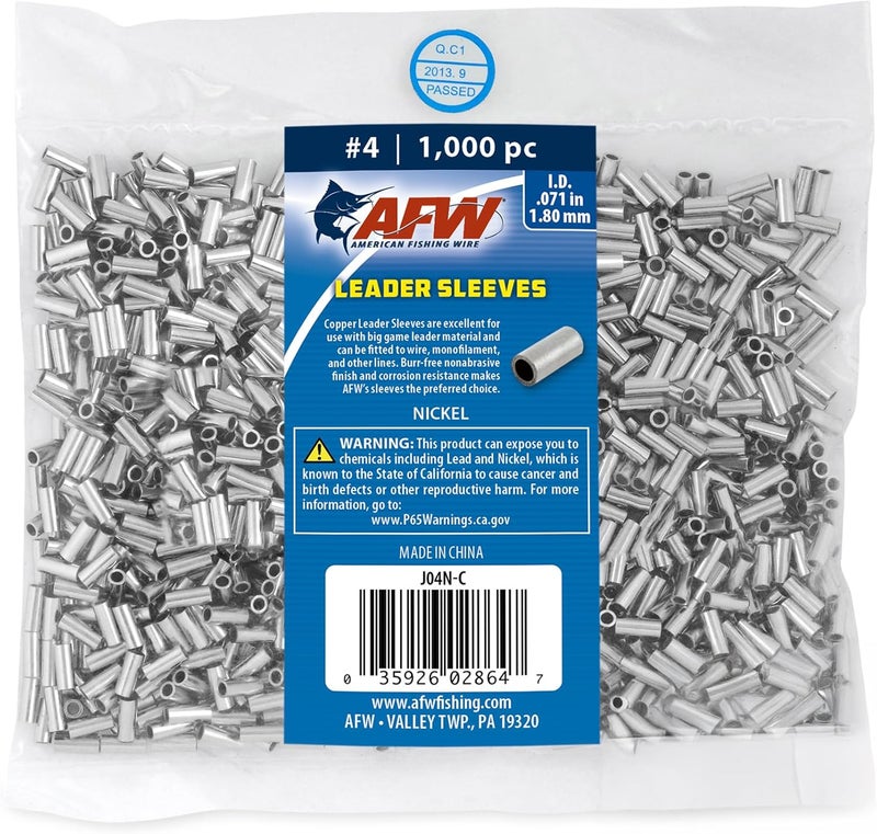 American Fishing Wire Single Barrel Crimp Sleeves, Nickel Color, Size 4, 0.071-Inch Inside Diameter, 1000-Pieces - Image 1